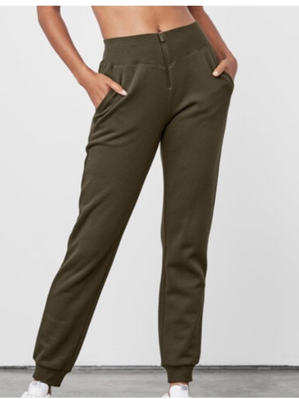 ALO Yoga Olive Green Zip-Front Joggers